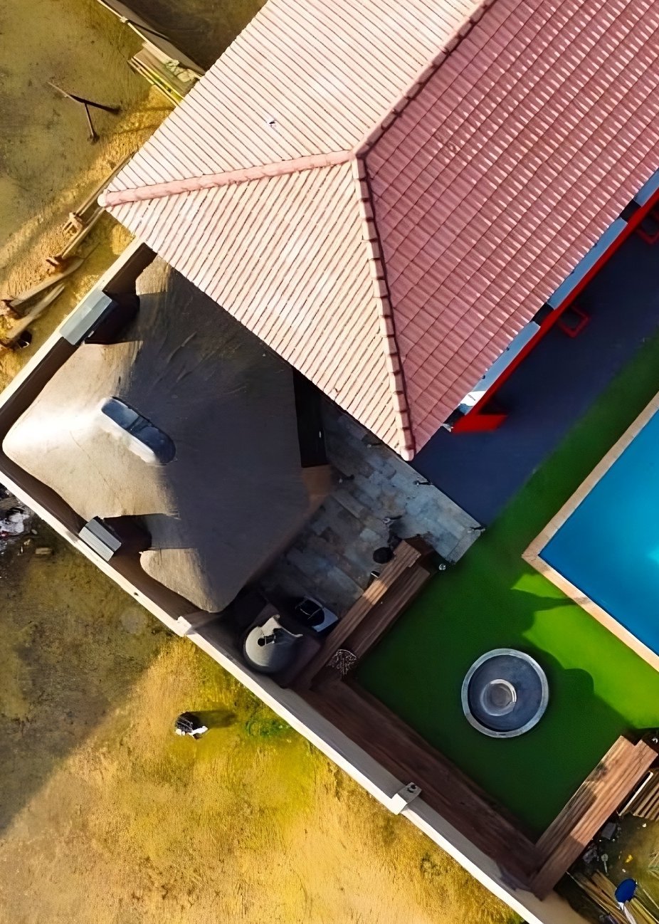 Aerial view of the guesthouse property